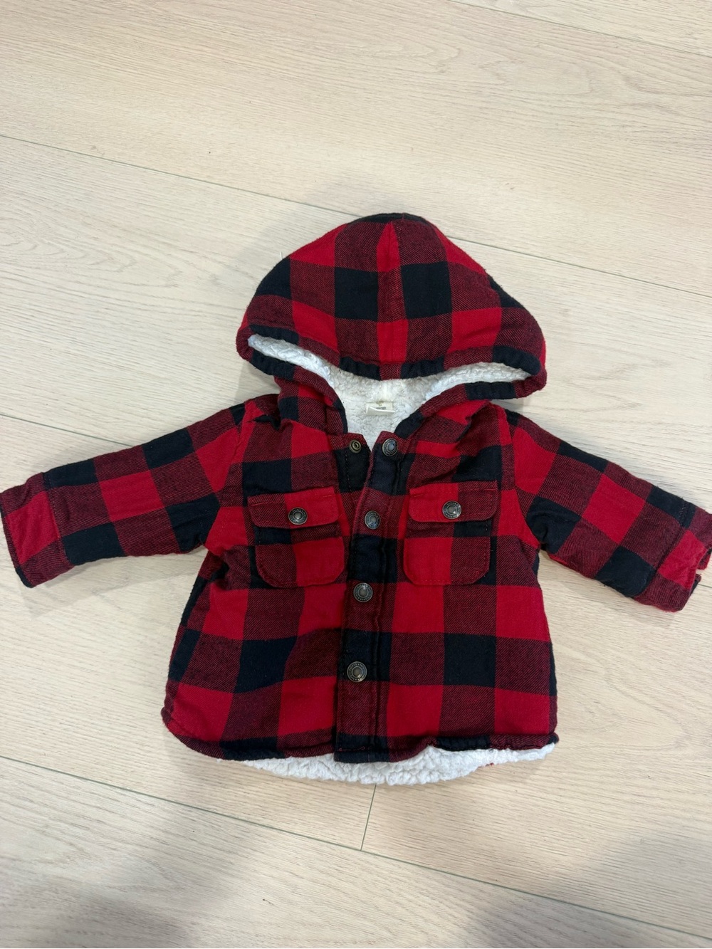 Tucker + Tate Red and Black Buffalo Plaid Hooded Puffer Jacket | 3 Months